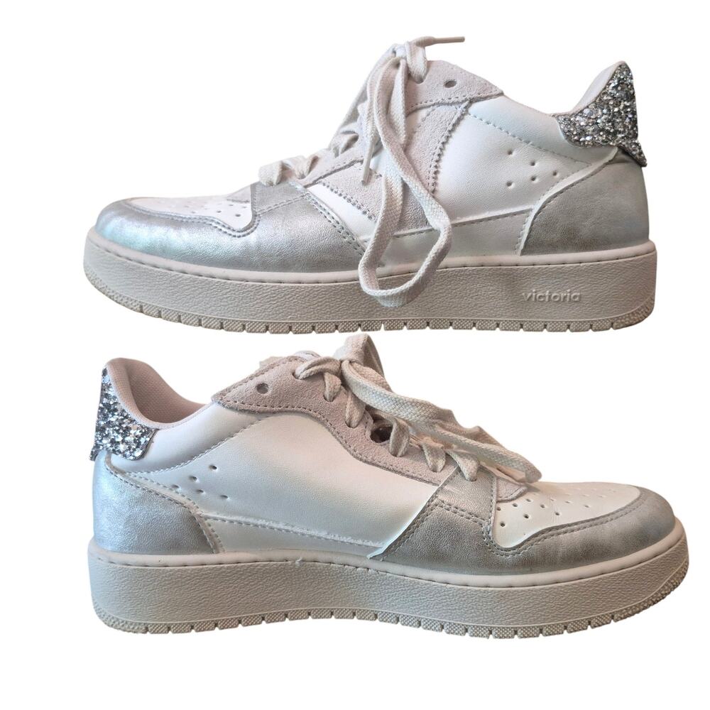 Victoria White Silver Met Glitter Sneakers   Shoes Women's 39 8 8 1/2